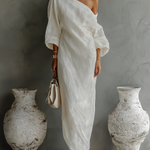 Off shoulder linen maxi dress in Ivory, view 2