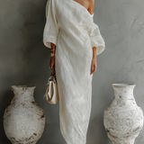 Off shoulder linen maxi dress in Ivory, view 2
