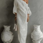 Aurora one shoulder linen maxi dress in Ivory White, view 2