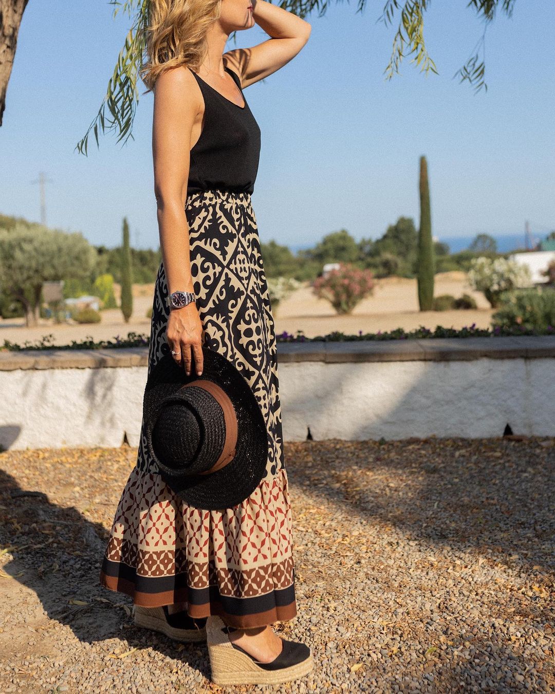 Yalina boho print maxi skirt with fringes, view 6