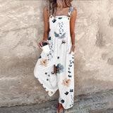 Comfortable Large Daisy Print Dungarees in White, view 3