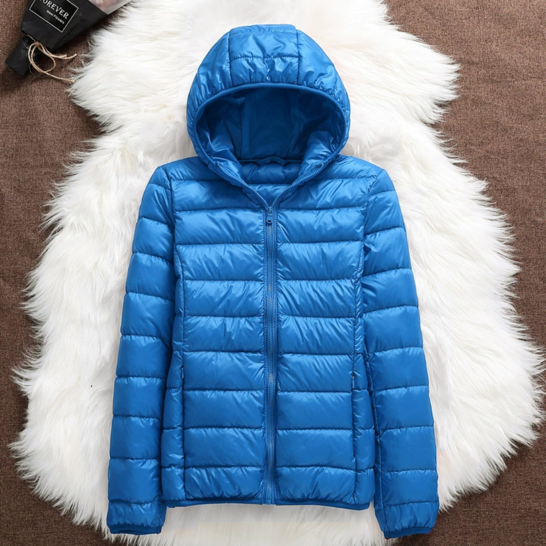 Metta sky blue hooded puffer jacket, view 2