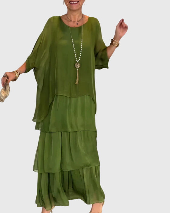 Susan long flowing elegant maxi dress in Dark Green, view 15