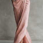 Pink linen V neck maxi dress, view 7