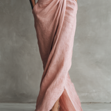 Pink linen V neck maxi dress, view 7
