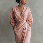 Pink linen V neck maxi dress, view 6