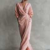 Pink linen V neck maxi dress, view 5