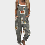 Comfortable Grey Llama Print Dungarees, front view