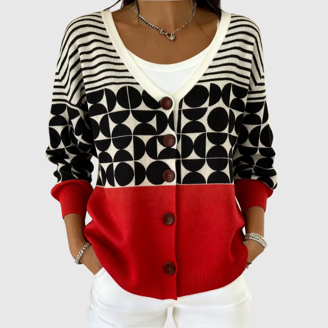 Madeline geometric print buttoned cardigan, front view