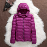 Metta purple hooded puffer jacket, view 2
