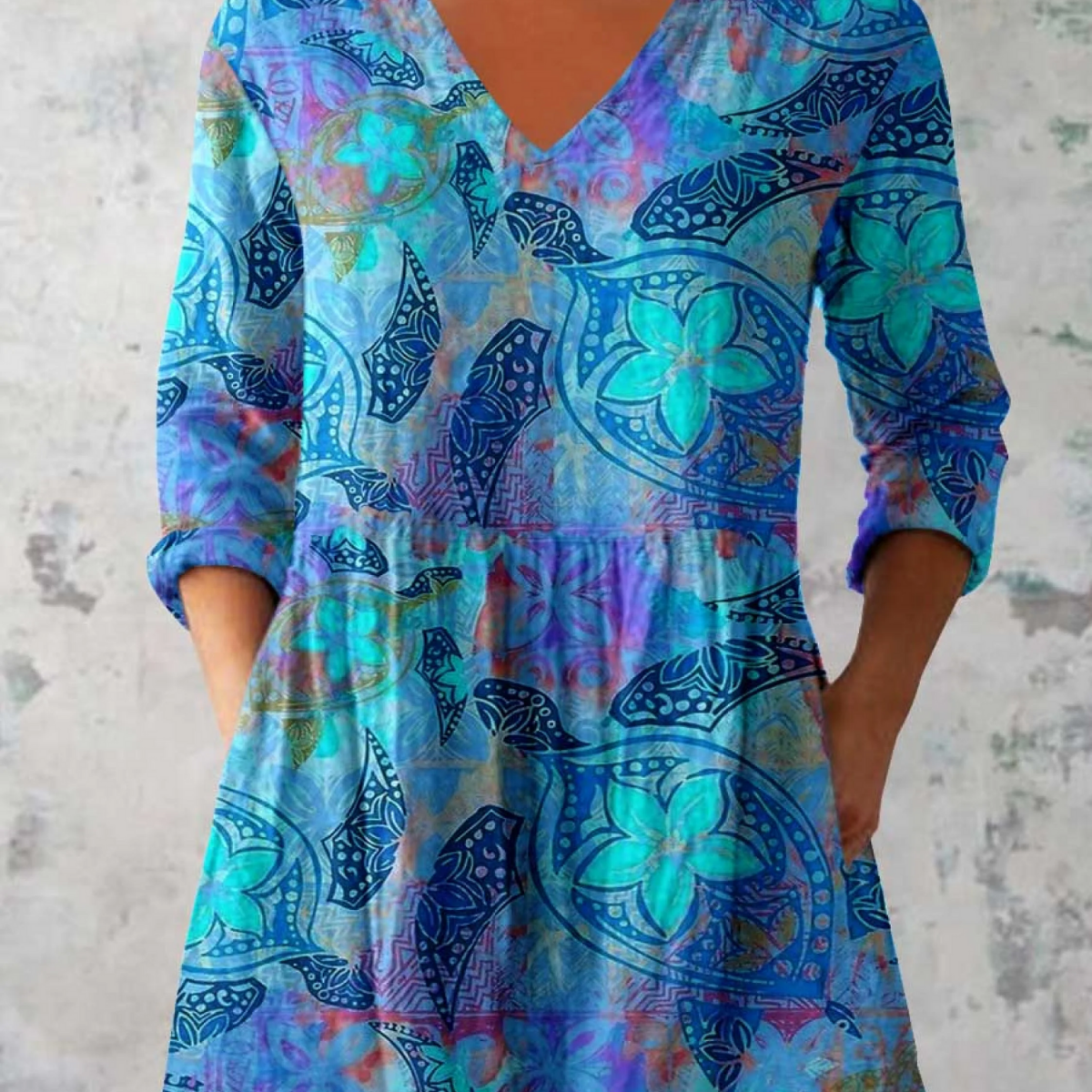 Juliette turquoise floral blouse in Blue, front view