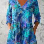 Juliette turquoise floral blouse in Blue, front view
