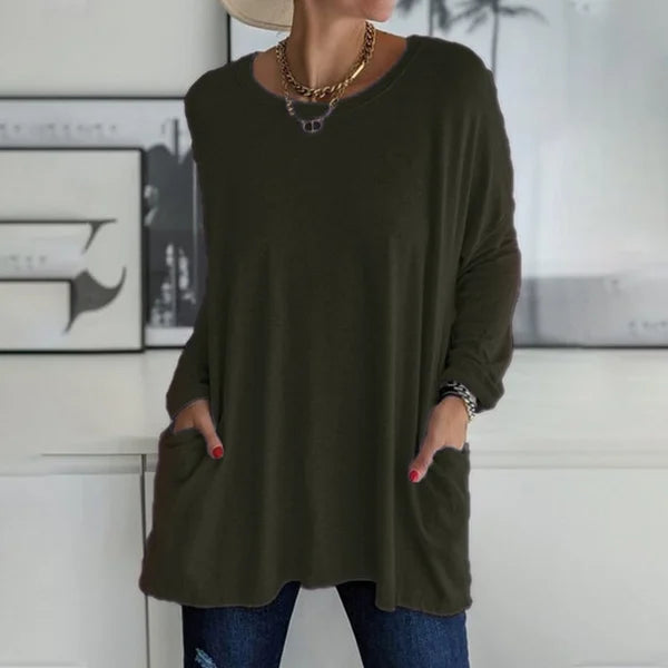 Moira relaxed long sleeve top in Army Green, view 11