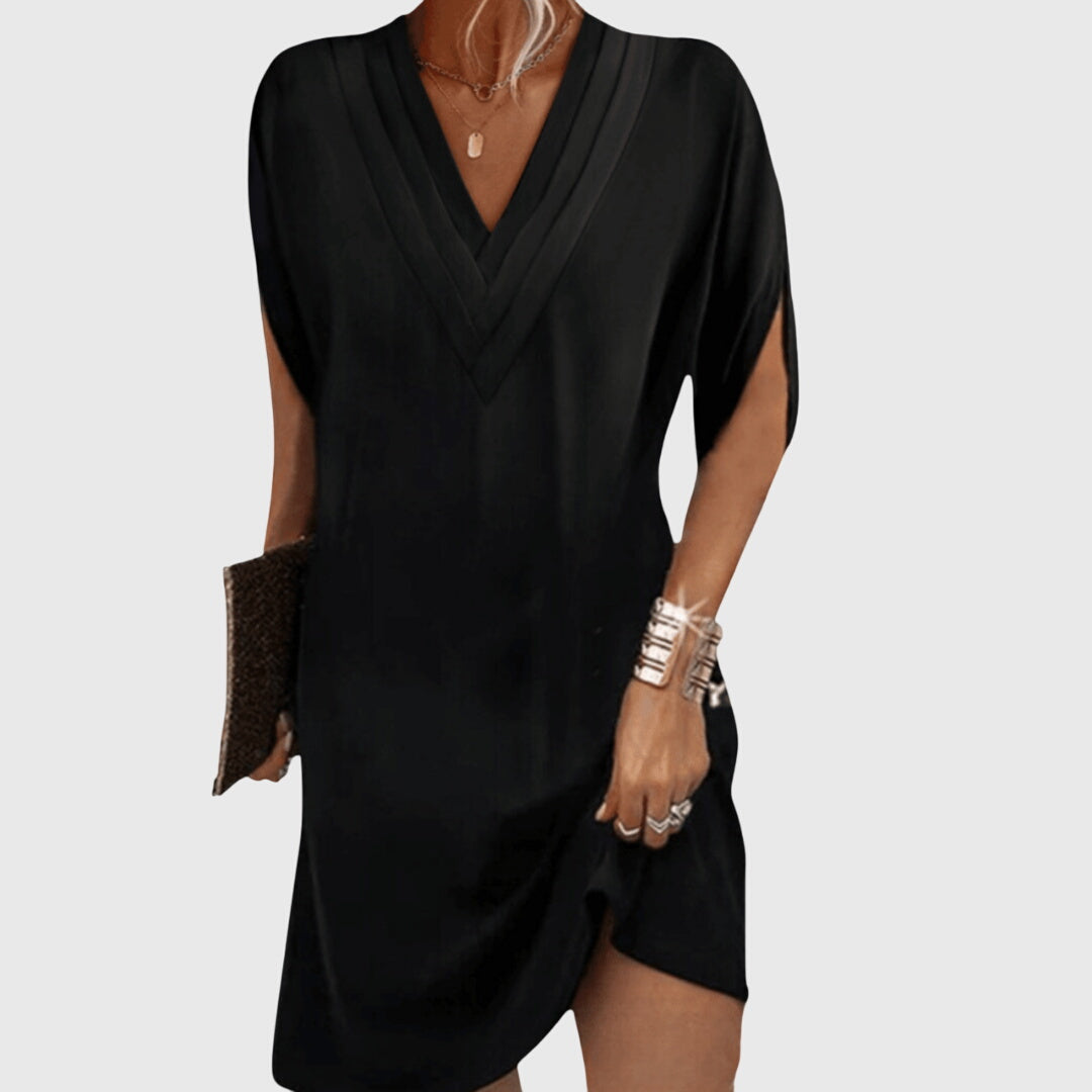 Anita tummy hiding V neck dress in Black, view 2