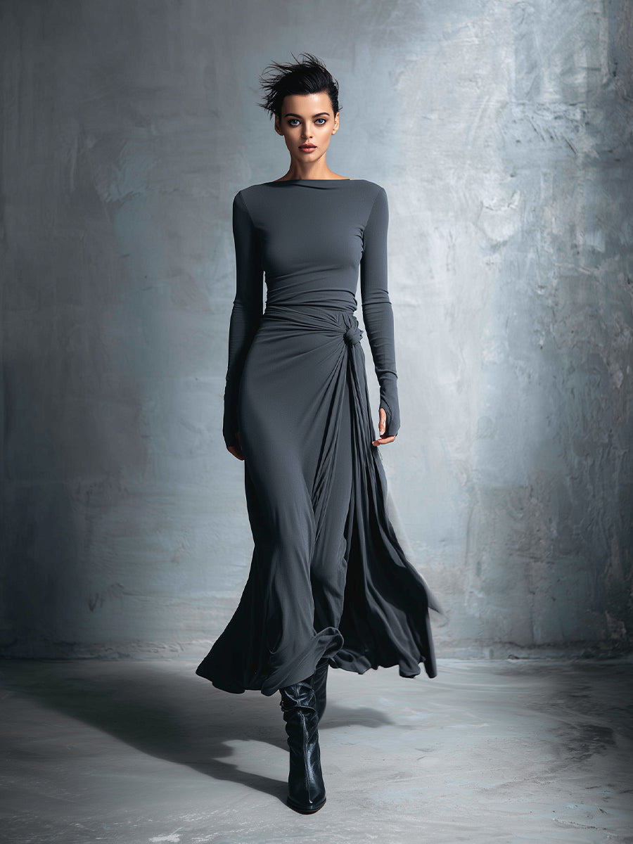 Gabriella side knot long dress, view 8