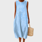 Sophryana comfortable knee length dress in Light Blue Stripe, view 4