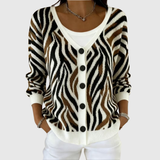 Katherine zebra print buttoned cardigan, front view