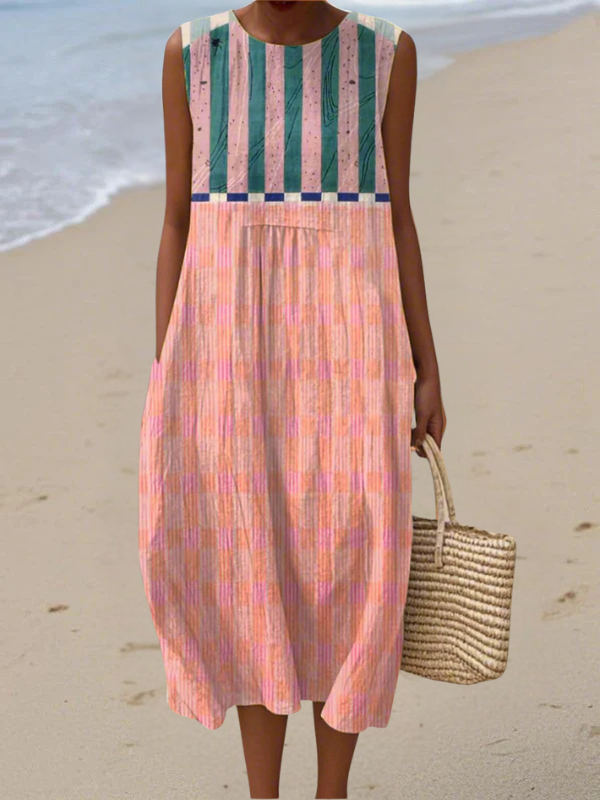 Lily striped pastel midi dress in Multicolour, front view