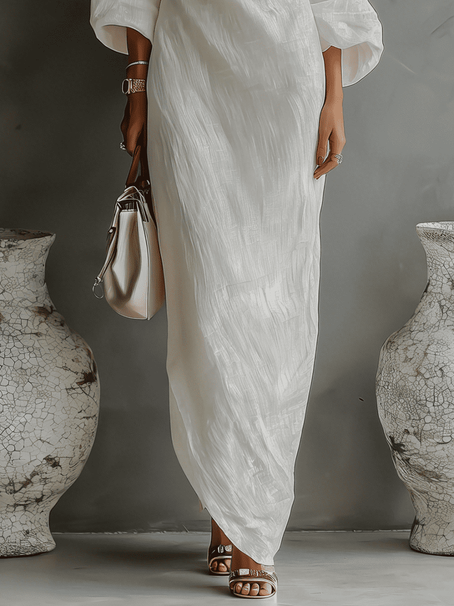 Aurora one shoulder linen maxi dress, view 8