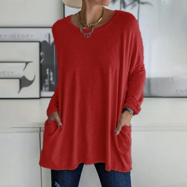 Moira relaxed long sleeve top in Red, view 12