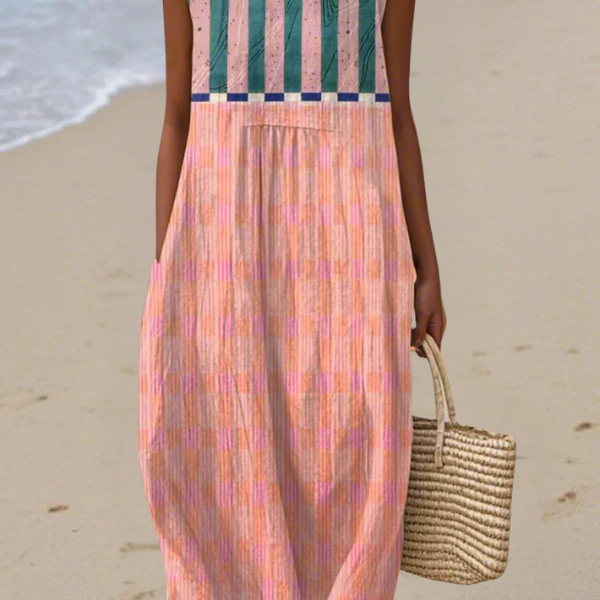 Blythe striped pastel midi dress, front view