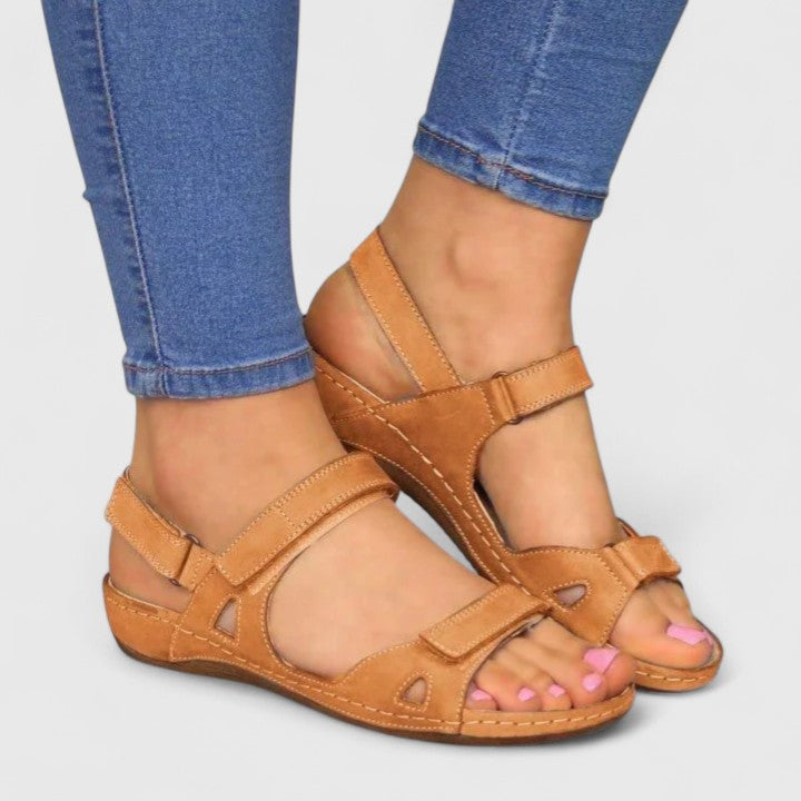 Bianca Comfortable Velcro Sandals in Brown, view 3