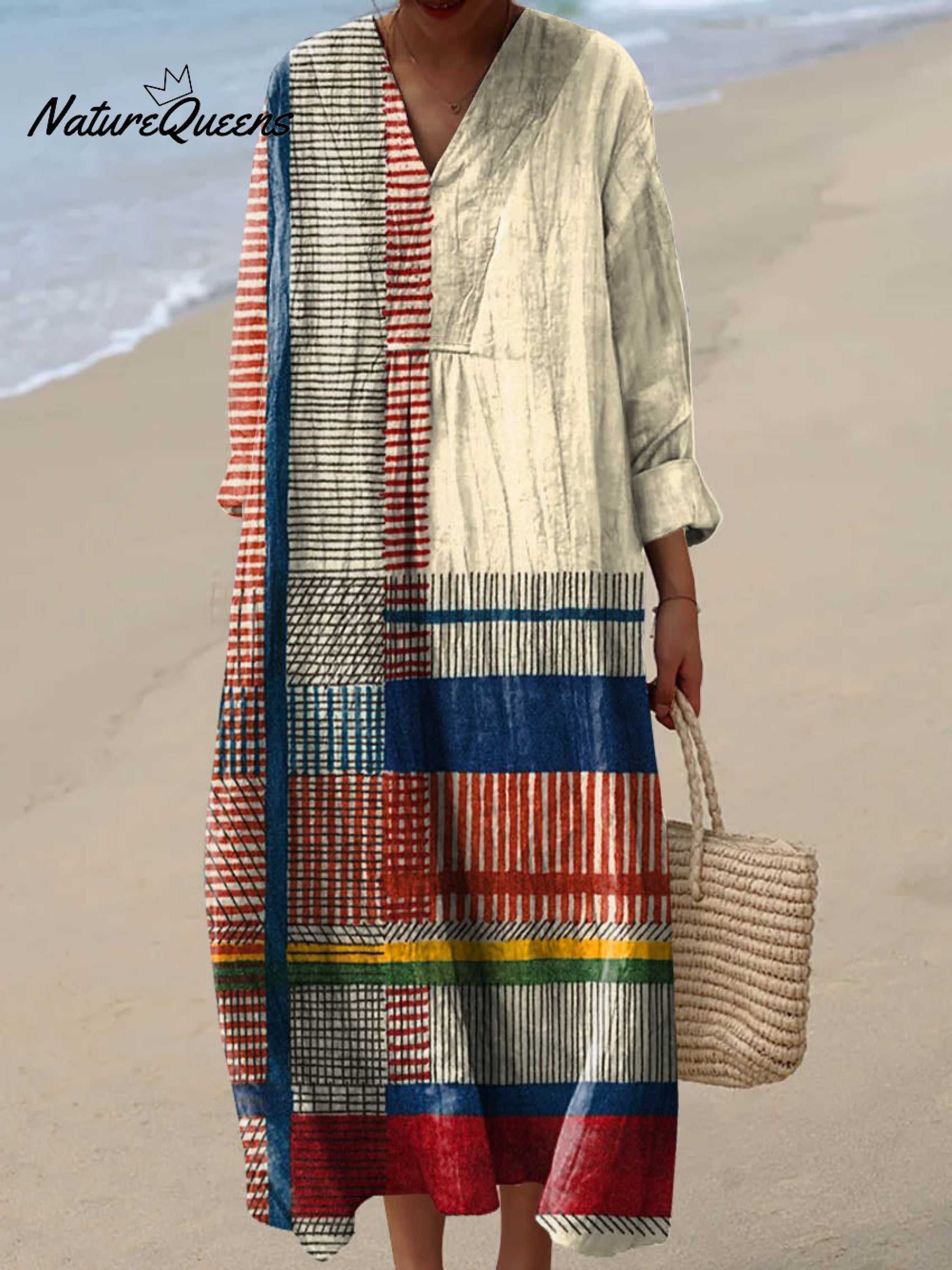 Rivka patchwork print midi dress, front view