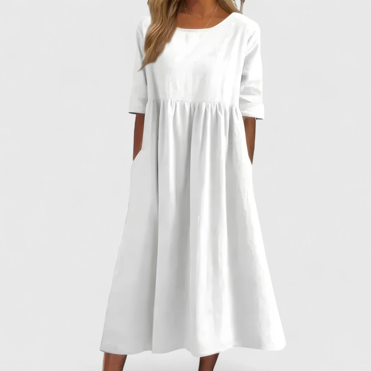 Cindy Cotton Midi Dress in White, view 6