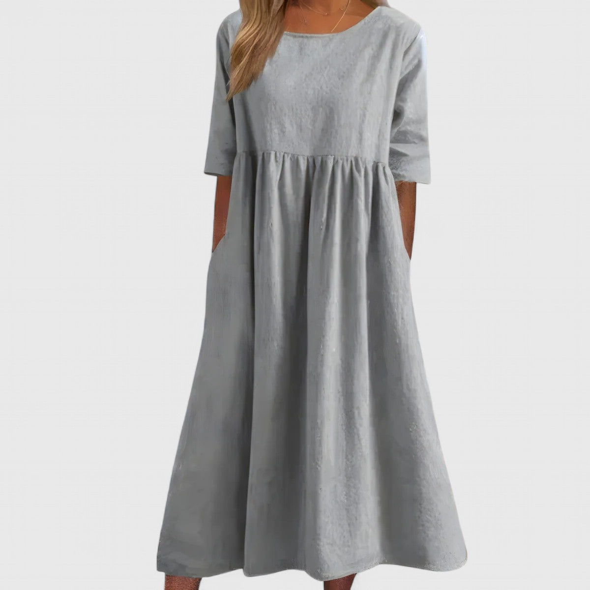 Cindy Cotton Midi Dress in Light Grey, view 7