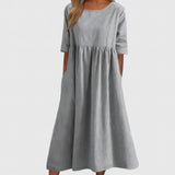 Cindy Cotton Midi Dress in Light Grey, view 7