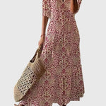 Amalia boho vintage print summer dress in Red, view 4