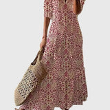 Amalia boho vintage print summer dress in Red, view 4