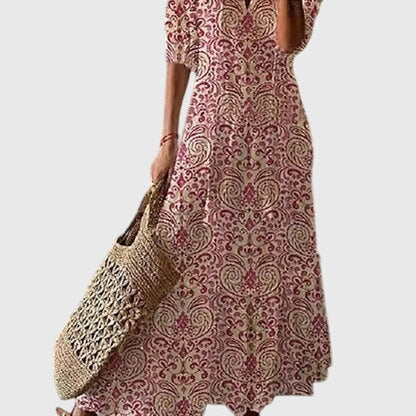 Amalia boho vintage print summer dress in Red, view 4