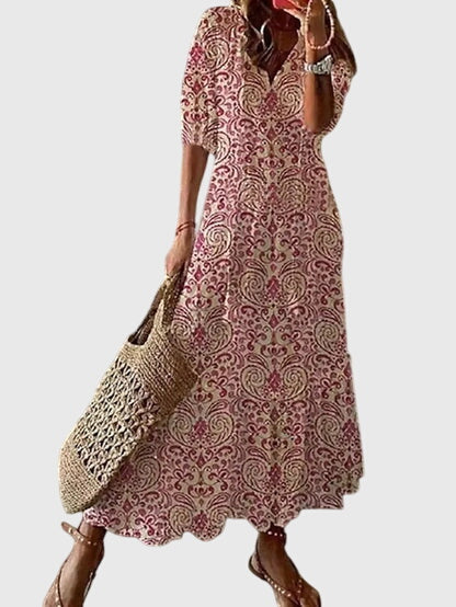 Amalia boho vintage print summer dress in Red, view 4