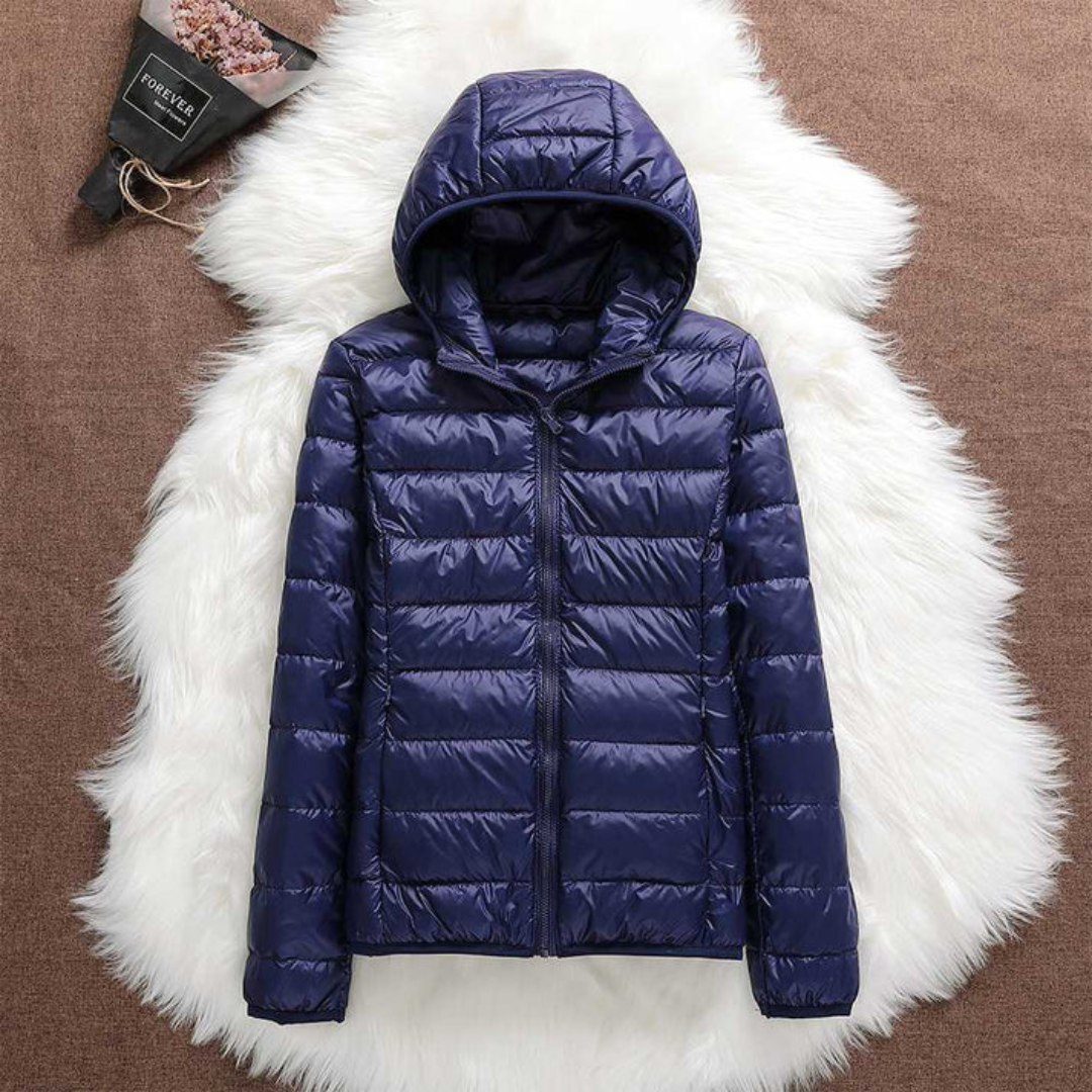 Metta navy blue hooded puffer jacket, view 2