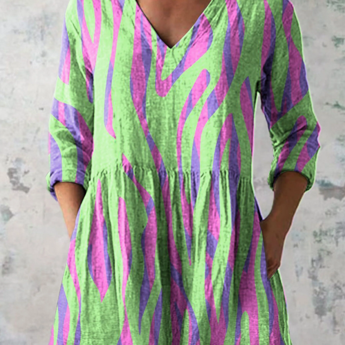 Oceane ethnic print blouse in Green, front view