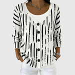 Paula black and white striped cardigan, front view