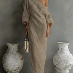 Aurora one shoulder linen maxi dress, view 5