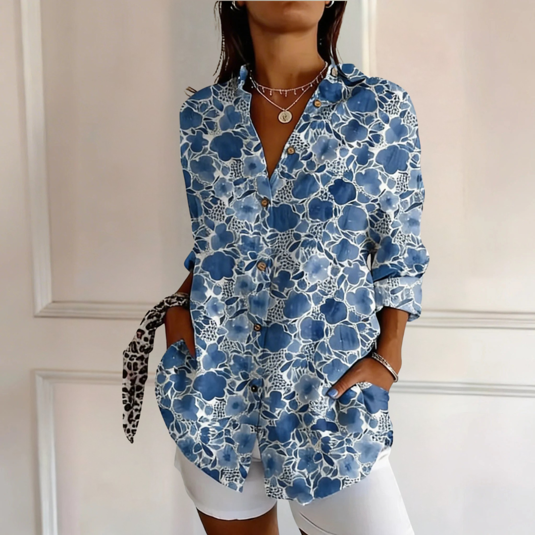 Sienna blue floral blouse in Multicolour, front view