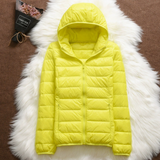 Metta yellow hooded puffer jacket, view 2