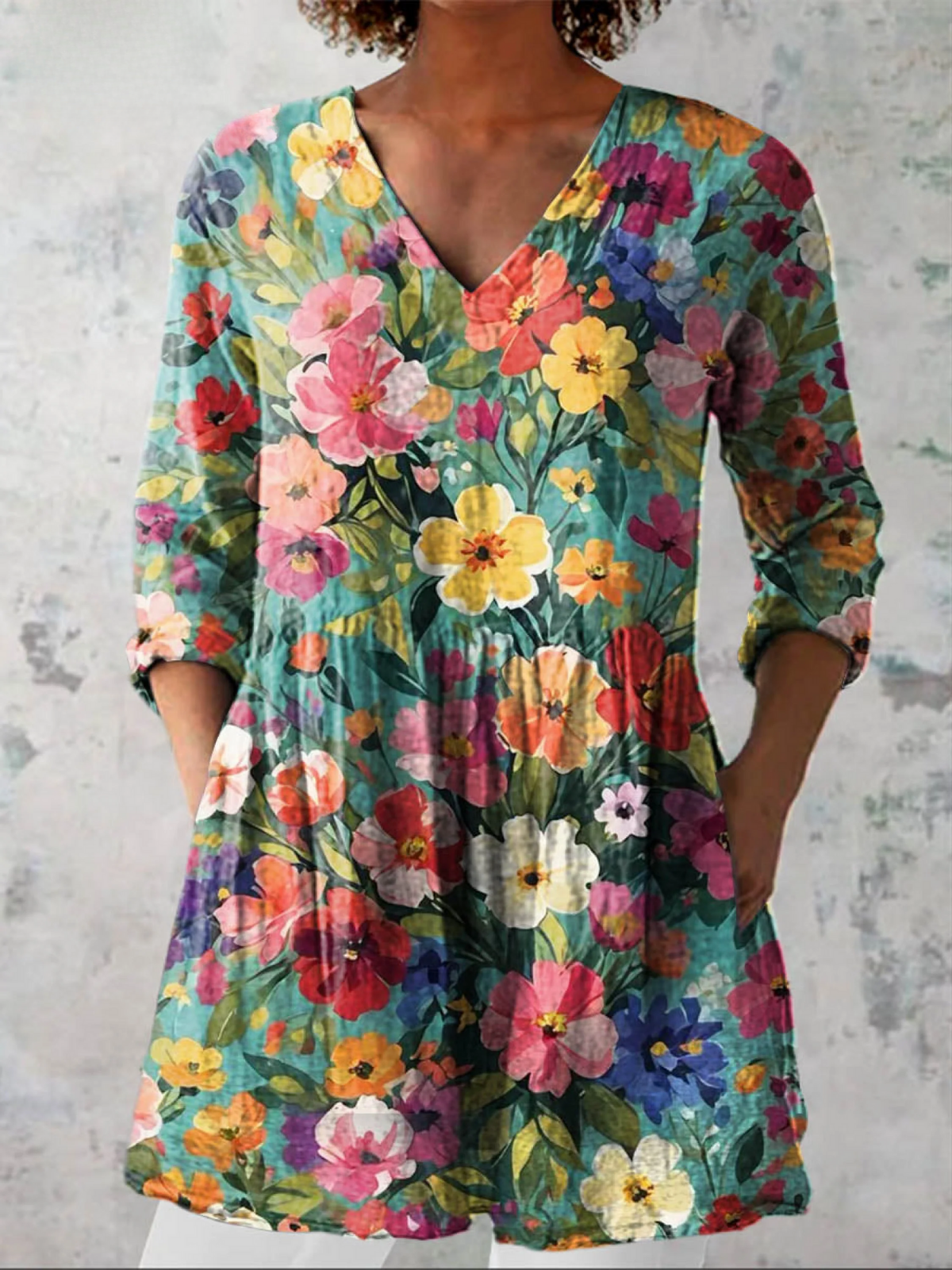 Nora bright floral blouse in Multicolour, front view