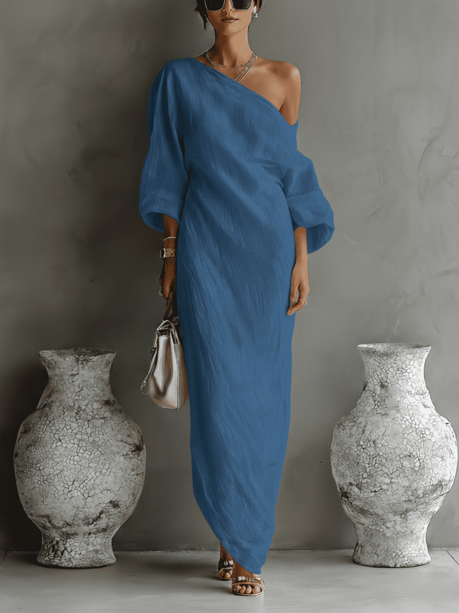 Aurora one shoulder linen maxi dress, view 6