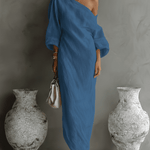Aurora one shoulder linen maxi dress, view 6