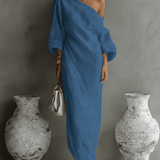 Aurora one shoulder linen maxi dress, view 6
