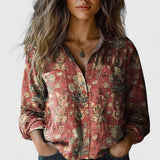 Hayden Delanova floral lapel blouse in Red, front view
