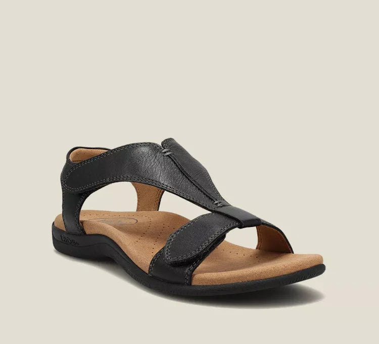 Charlotte Twin Strap Comfort Sandals in Black, front view