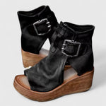 Jess Orthopaedic Buckle Wedge Sandals in Black, view 4