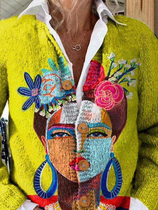 Iona chartreuse embroidered portrait cardigan in Multicolour, view 3