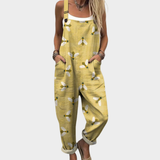 Comfortable Mustard Bee Print Dungarees, front view