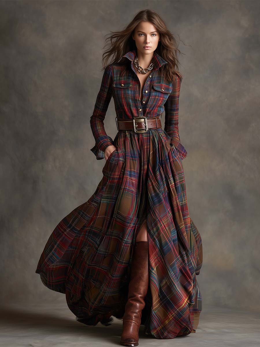 Mandy plaid belted shirt dress, view 7